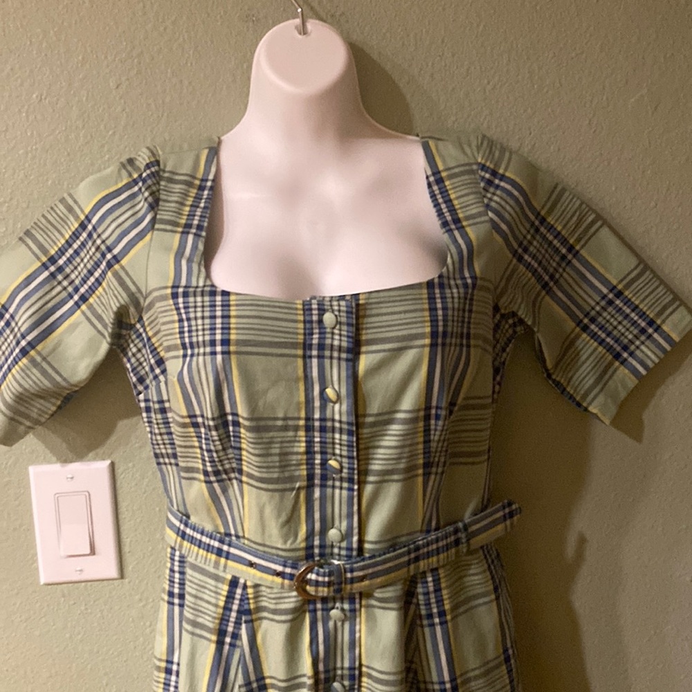 eShakti Green Plaid Vintage Looking Shirt Dress Size 8 - Picture 2 of 11